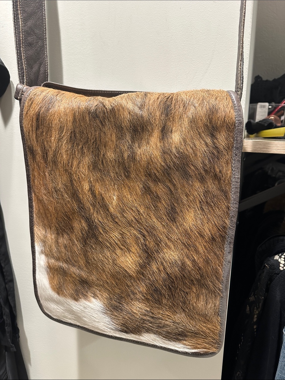 Brown Haircalf Crossbody Messenger Bag